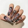 Gothic 3D Snake & Cross Press On Nails Extra Long Coffin | Handmade Black Pink Gradient Serpent Nail Art