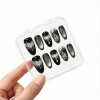Black Cat Eye Press On Nails Medium Almond | Handmade Silver Foil Dripping Pearl Rhinestone Luxury Fake Nails