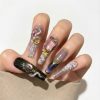 Luxury 3D Snake Press On Nails Extra Long Coffin | Handmade Crystal Dragon Nail Art with Gold Foil & Lace