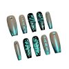 Luxury Teal Butterfly Press On Nails with 3D Glitter & Rhinestones - Long Coffin False Nails Set