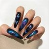 Galaxy Butterfly Cat Eye Press On Nails Extra Long Stiletto | Handmade Blue Purple Magnetic Nail Art