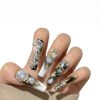 Luxury 3D Baroque Press On Nails Extra Long Coffin | Handmade Gold Black White Floral Crystal Bling Fake Nails