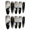 Black Silver Blooming Gel Press On Nails Medium Almond | Handmade Gold Foil White Floral Marble Nail Art