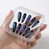 Galaxy Butterfly Cat Eye Press On Nails Extra Long Stiletto | Handmade Blue Purple Magnetic Nail Art