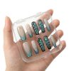 Luxury Teal Butterfly Press On Nails with 3D Glitter & Rhinestones - Long Coffin False Nails Set