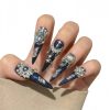 Luxury Navy Blue Galaxy Press On Nails Extra Long Stiletto | Handmade 3D Pearl Crystal Snowflake Bling Fake Nails