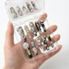 Luxury 3D Baroque Press On Nails Extra Long Coffin | Handmade Gold Black White Floral Crystal Bling Fake Nails
