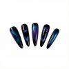 Galaxy Butterfly Cat Eye Press On Nails Extra Long Stiletto | Handmade Blue Purple Magnetic Nail Art