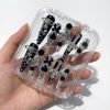 Luxury Gothic Black Press On Nails with 3D Silver Crosses & Charms - Extra Long Stiletto False Nails Set with Adhesive Tabs