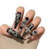 Luxury Gothic Black Press On Nails with 3D Silver Crosses & Charms - Extra Long Stiletto False Nails Set with Adhesive Tabs